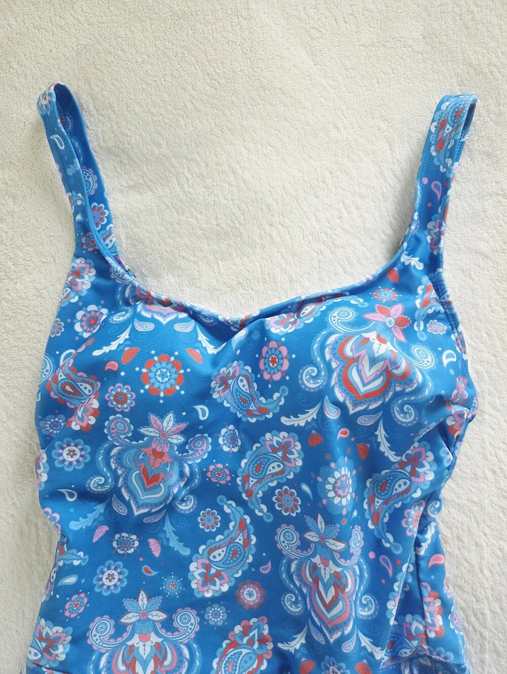 New!!! Eomenie ✨️ Blue Paisley One-Piece Women's Swimdress with Side Tie Size S